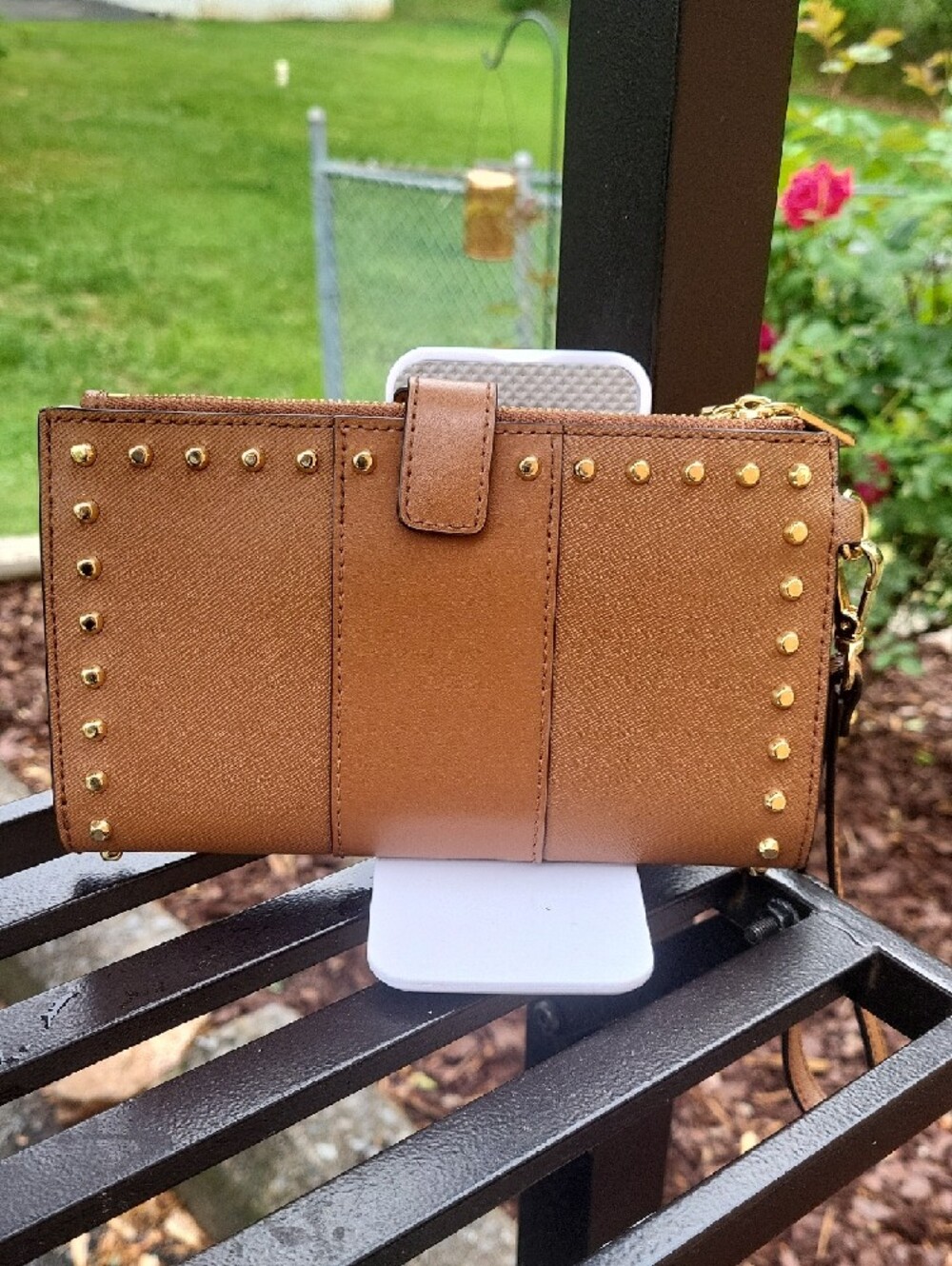 Michael Kors Brown Leather Studded Wristlet Clutch - Picture 3 of 16